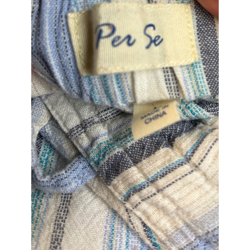 Per Se Blue Striped Linen Blend Drawstring Pants Women Size M - Picture 9 of 10
